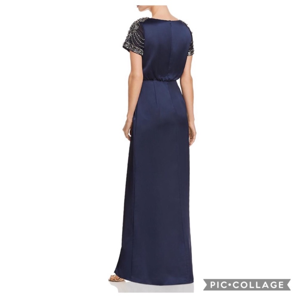 Aidan Mattox beautiful beads & jewels short sleeve satin long gown - Picture 4 of 14